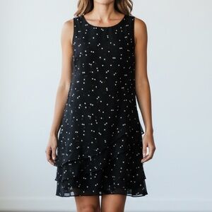 Kay Unger Silk Black and White Polka Dot Tiered Mini Dress